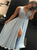 A Line V Neck Floor Length Chiffon Prom Dresses with Slit