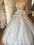 Floral Ball Gown V Neck Appliques Tulle Floor Length Prom Dresses LBQ1895