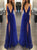 A Line Deep V Neck Tulle Prom Dresses with Slit 