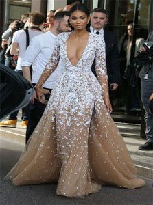Long Sleeves Plunging Neck Prom Dress LBQ1527