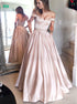 A Line Off the Shoulder Pink Satin Prom Dress with Pockets LBQ2328