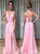 Pink Chiffon A Line Prom Dresses with Slit