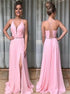 Pink Chiffon A Line Prom Dress with Slit LBQ0962