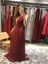 A Line V Neck Beadings Chiffon Prom Dress LBQ3213