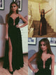 Chiffon Black Slit Prom Dresses with Appliques Beadings