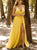 Yellow Spaghetti Strap V Neck With Belt Prom Dresses 