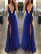 Sweep Train Spaghetti Straps Slit Evening Dresses
