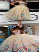 A Line Strapless Tulle Appliques Prom Dresses 