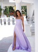 A Line Spaghetti Straps Lavender Satin Prom Dresses