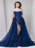 Navy Blue Sweetheart Appliques Tulle Prom Dress LBQ0823