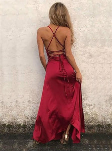 Slit Lace Up Sleeveless Prom Dresses with Sweep Train