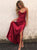 A Line Burgundy Halter Slit Evening Prom Dresses 