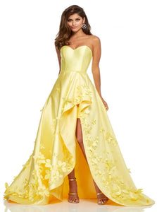A Line Sweetheart 3D Flowers High Low Satin Prom Dresses