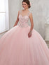 Ball Gown Tulle Bateau Appliques Floor Length Prom Dresses LBQ1896