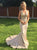Halter Golden Mermaid Sweep Train Satin Prom Dresses