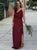 A Line V Neck Spaghetti Straps Burgundy Prom Dresses