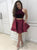 Burgundy Two Pieces Satin Above Knee Prom Dresses