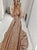 V Neck Sequin A Line Backless Prom Dresses