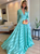 A Line V Neck Long Sleeves Chiffon Prom Dresses