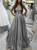 Silver A Line Sequins Criss Cross Halter Prom Dresses