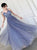 A Line Straps Sweep Train Tulle Lace Up Prom Dresses 