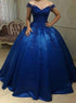 Royal Blue Off Shoulder Appliques Long Ball Gown Prom Dresses LBQ1808