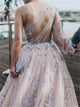 A Line Long Sleeve Appliques Prom Dresses