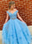 A Line Blue Tulle Off Shoulder Appliques Prom Dresses