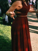 Two Pieces A Line Halter Chiffon Burgundy Prom Dresses