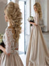A Line Deep V Neck Half Sleeves Lace Long Prom Dress LBQ1459