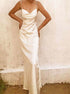 Sheath Spaghetti Straps Lace Up White Satin Prom Dress LBQ2999