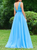 Open Back Sweep Train Blue Evening Dresses