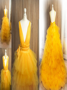 Sweep Train Yellow Evening Dresses