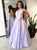 A Line Floor Length Lilac Appliques Scoop Satin Prom Dresses