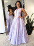 A Line Floor Length Lilac Appliques Scoop Satin Prom Dress LBQ3013