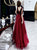 A Line V Neck Tulle Velvet Lce Up Prom Dresses