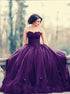 Purple Ball Gown Sweetheart Appliques Prom Dresses LBQ1918