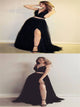 A Line V Neck Black Two Pieces Chiffon Prom Dress LBQ2560