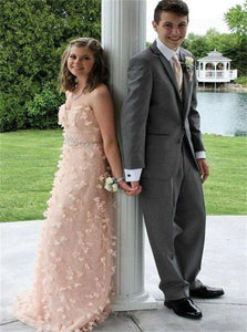 A Line Sweetheart Peach Tulle Prom Dresses