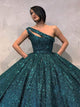 Green Sweep Train Sequin Evening Dresses