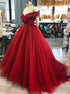 Red Ball Gown Off the Shoulder Tulle Prom Dress LBQ2688