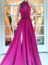 Halter A Line Floor Length Prom Dress with Slit LBQ1126