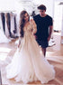 A Line V Neck Long Sleeves Tulle Prom Dress with Appliques LBQ2076
