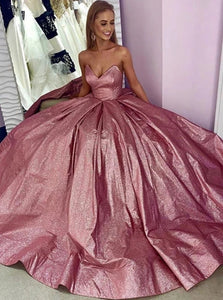 Glitter Sweetheart Satin Pink Sweep Train Prom Dresses