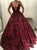 Deep V Neck Floor Length Dark Red Lace Prom Dresses