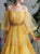 A Line Yellow Long Sleeves Scoop Beadings Tulle Prom Dresses
