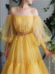 Sweep Train Yellow Evening Dresses