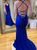 Royal Blue Mermaid Deep V Neck Appliques Prom Dresses