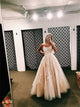 A Line Spaghetti Straps Appliques Tulle Prom Dresses