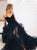 A Line Spaghetti Straps V Neck Dark Navy Blue Tulle Prom Dresses